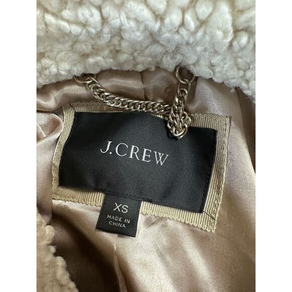 J. Crew Sherpa Dusty Ivory Button Up Teddy Jacket XS Olive Green Trim Coat - Picture 12 of 14